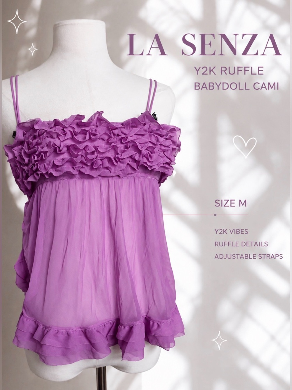 Vintage La Senza Purple Ruffle Babydoll Cami Y2K Size M